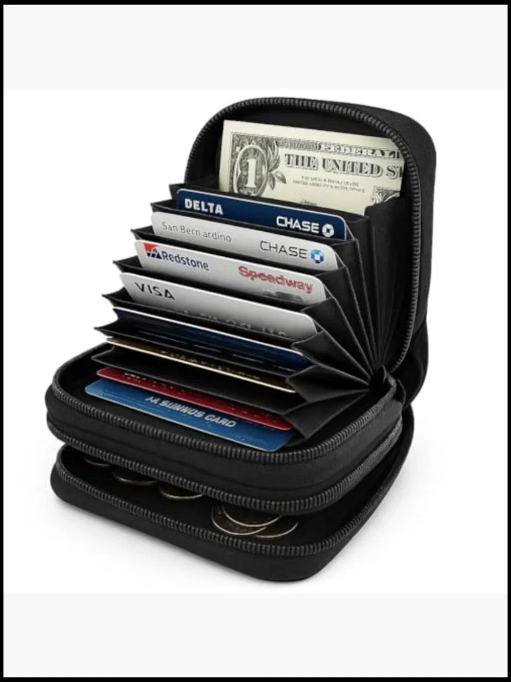 Genuine Leather Double Zipper Credit Card Wallet RFID Blocking